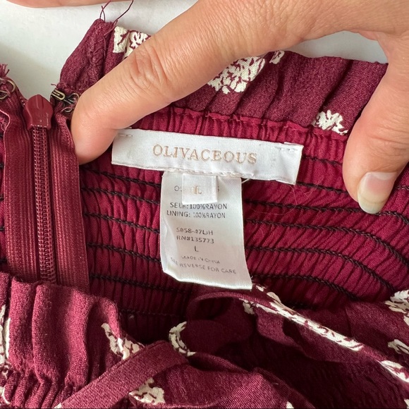 Olivaceous | Burgundy Floral Print Smocked Jumpsuit - Picture 6 of 6